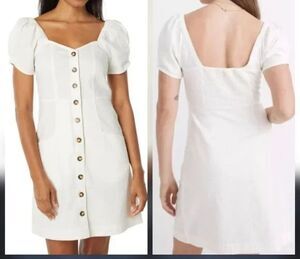MADEWELL Linen-Cotton Puff-Sleeve Summer A-line Dress Sz 2 White Summer Retro